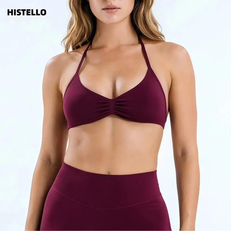 HISTELLO Impact Strappy Bra Women High Support Push up Gym Top Seamless Padded Sports Bra Scrunch Halter Workout Yoga Underwear - Matrix Studios