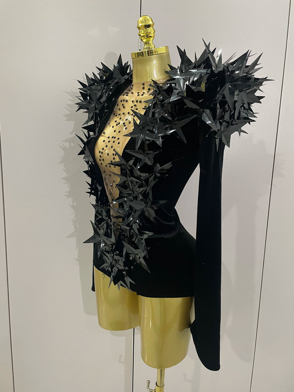 2025 New Shiny Black Rhinestone Velvet Long Sleeve Bodysuit Women Evening Party Club Gala Hosts NightClub Bar Stage Costumes - Matrix Studios