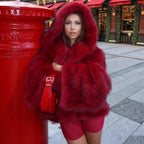 Tuularose Women Fur Coat Women 2025 Plush Red Bomber Jacket Solid Crop Long Sleeve Jacket Warm Winter Coats Female Casual Coats - Matrix Studios