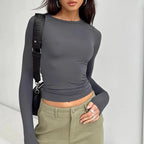 Women Casual Long Sleeve T-Shirts Spring Autumn Solid Slim Fit Pullovers Tees Shirts Female Streetwear Base Tees Tops  Casual - Matrix-studios.com