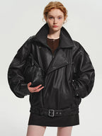Lautaro Spring Autumn Cool Brown Oversized Pu Leather Jacket Women Long Sleeve Zip Up Luxury Designer American Retro Clothing - Matrix Studios