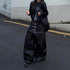 Women’s Multi-button Design Curved Wide-leg Jeans High Waist Straight Baggy Denim Pants Female Vintage Street Style Trouser - Matrix-studios.com