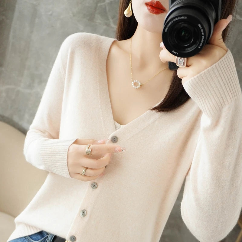 2026 New V-Neck Temperament Small Fragrant Wind Women Loose Sweater Coat Special Offer Cardigan ZHI D035 - Matrix Studios