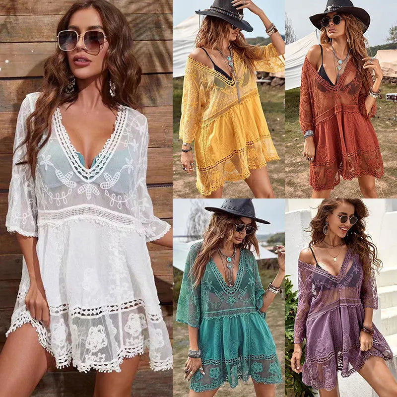2025 Lace Beach Pareo Wear Swim Suit Cover Up Playa Tunics for Tunic Swimwear Women - Matrix Studios