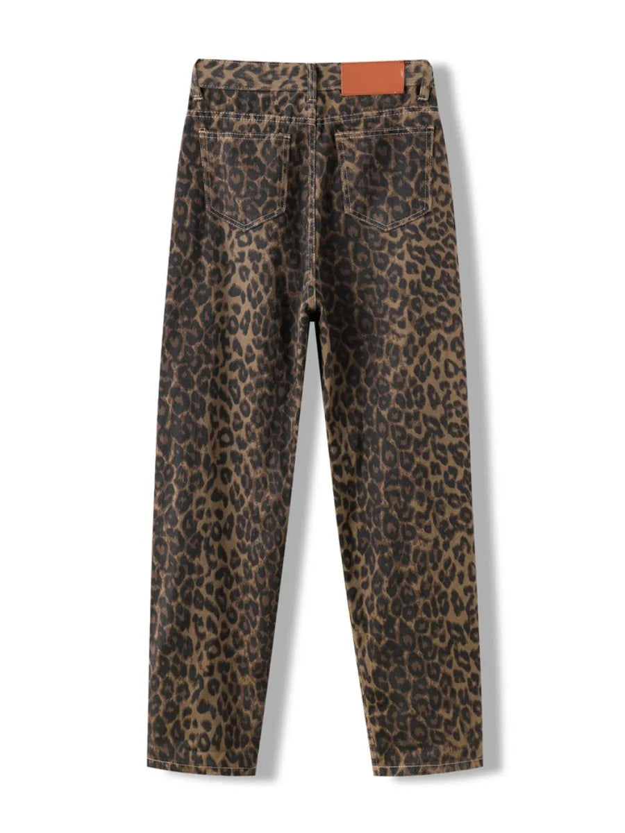 Leopard Print Jeans for Women High Waisted Y2k Retro Fashion Streetwear Denim Pants Hip Hop Straight Wide Leg Baggy Jeans - Matrix-studios.com