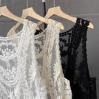 Boho Beach Cover-up Sexy Sleeveless Blouse Shirt Women Lace Top Summer Mini Vestidos Floral Embroidery T-Shirts Tank Tee Shirts - Matrix Studios