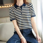 WinvyNee Summer Women's Cotton Striped Polo T-Shirt Women Clothing Tops Short Sleeve Sweater Casual Basic Pullover A1002004A - Matrix-studios.com