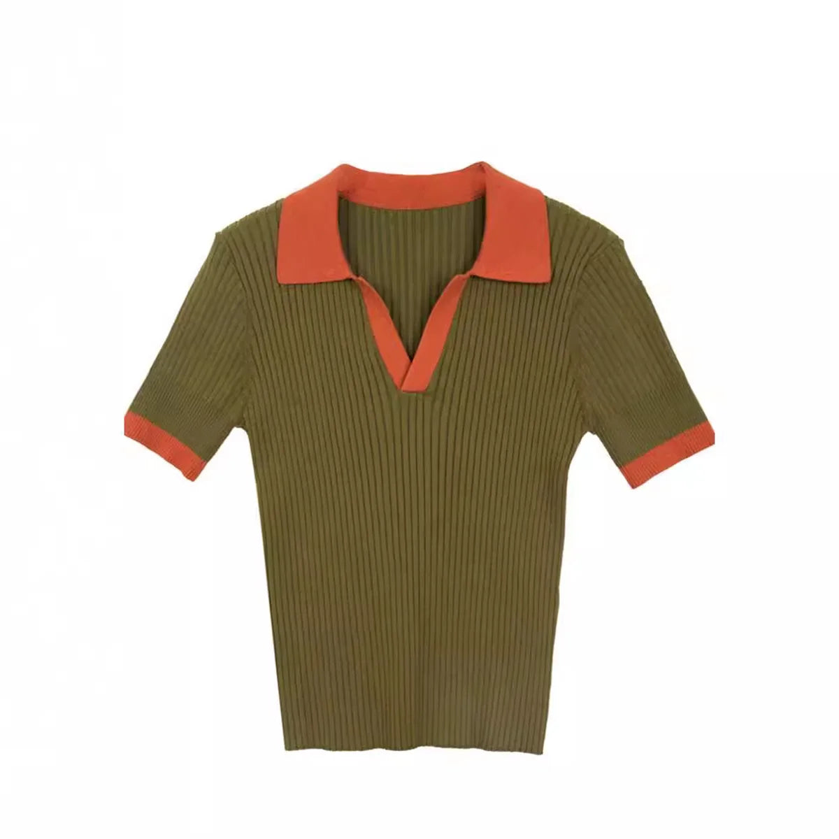 Short Sleeve Polo Neck Knitted Tops Women Lightweight Knitted Sweater Polo Shirts Elegant Office Lady Casual Chic Outfit - Matrix-studios.com