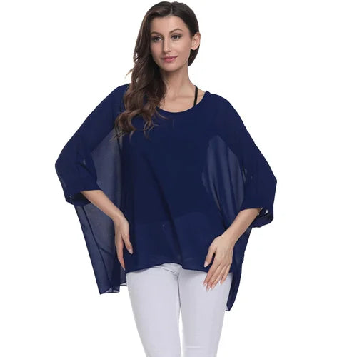 BHflutter White Blouse Shirt Women Fashion Batwing Casual Summer Tops Tees Ladies Print Chiffon Blouses Streetwear Plus Size - Matrix-studios.com