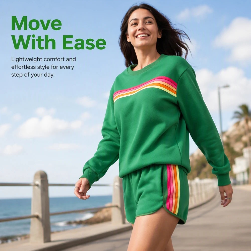 Everyday Comfort Women's 2-Piece Sweatshirt & Shorts Matching Set with Side Pockets. Soft cozy warm casual tracksuit for lounging at home or outdoor activities. Great for walking, gym, school, or relaxing. Elevate daily outfi - Matrix-studios.com