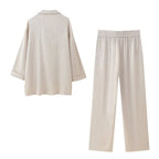 European and American Style 2024 Spring and Summer New Women's Clothing Wrinkle Effect Double Breasted Suit Jacket Pants Set - Matrix-studios.com