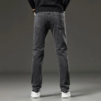 Men's autumn and winter hot jeans elastic small straight leg pants black gray micro elastic zipper fashionable versatile jeans - Matrix Studios