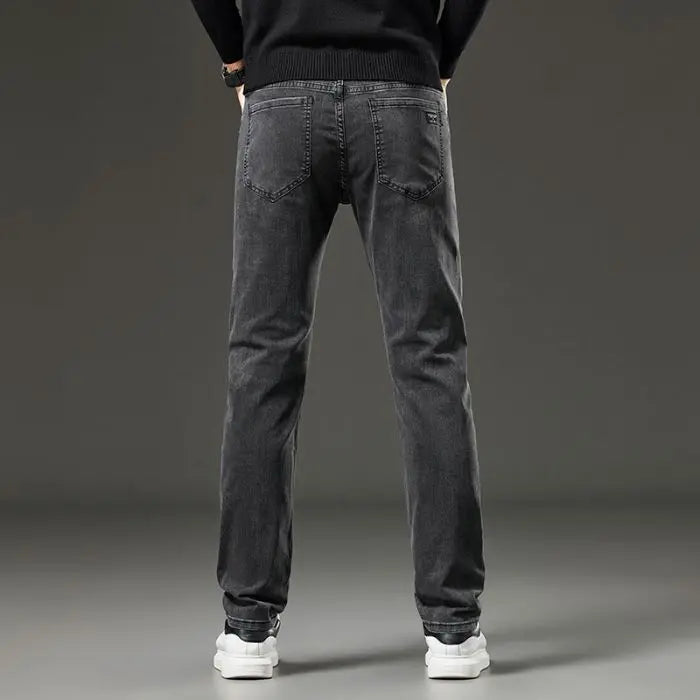 Men's autumn and winter hot jeans elastic small straight leg pants black gray micro elastic zipper fashionable versatile jeans - Matrix Studios