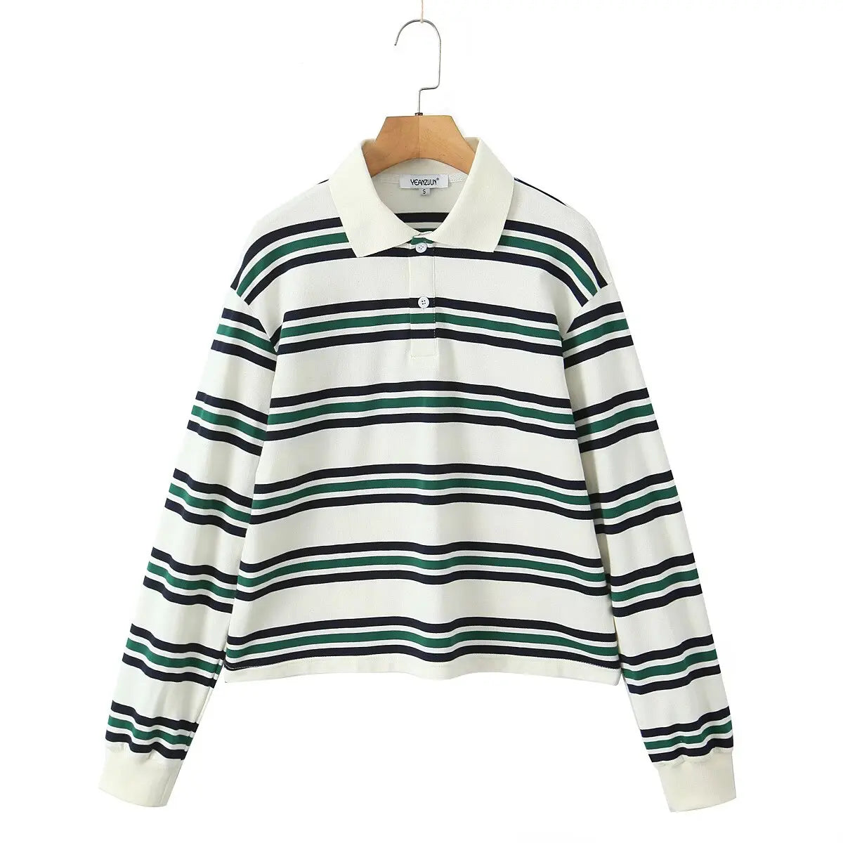 2025 Summer Ladies Polo Shirts Woman Long Sleeve Crop Top Striped Vintage Clothes Polo Shirts Mujer Streetwear Casual Tops Brown - Matrix-studios.com