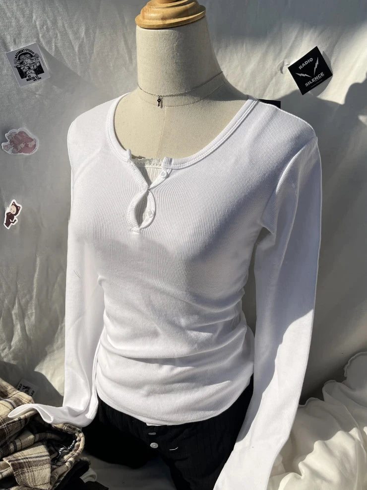 Pink Striped Slim Long Sleeve Tees Women Spring Casual Cotton O-neck Tshirt New Tops Clothes Sweet Cute  Vintage T-shirts Y2K - Matrix-studios.com