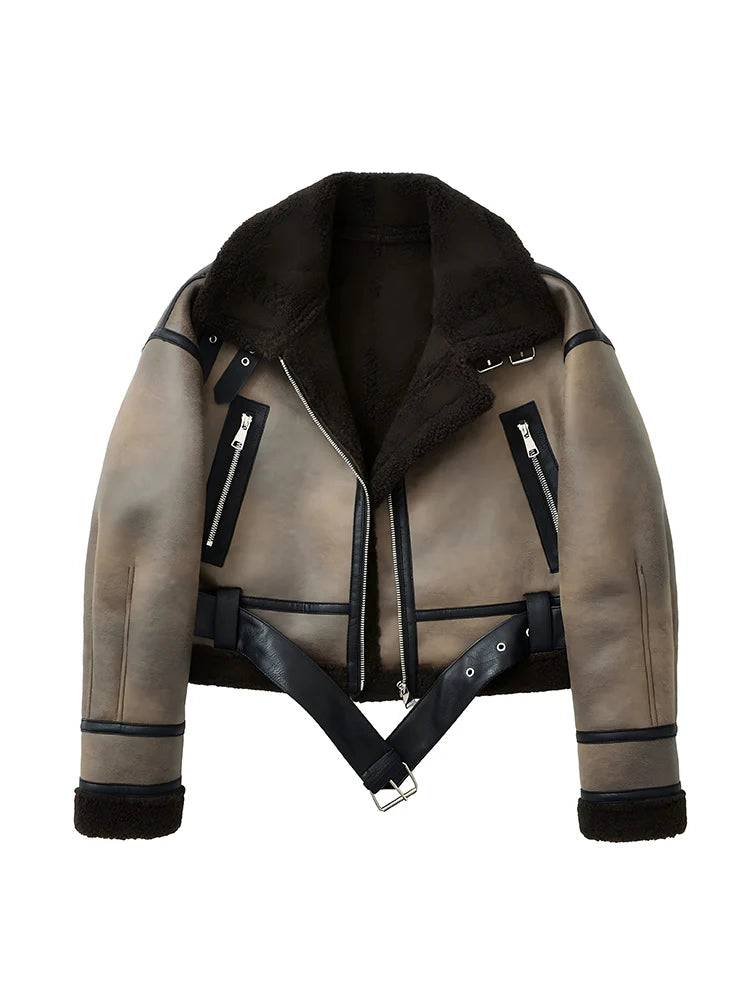 Ailegogo Autumn Winter Women Warm Loose Faux Lamb Fur Short Coat Streetwear Female Retro Zipper Spliced Coat Outwear - Matrix Studios