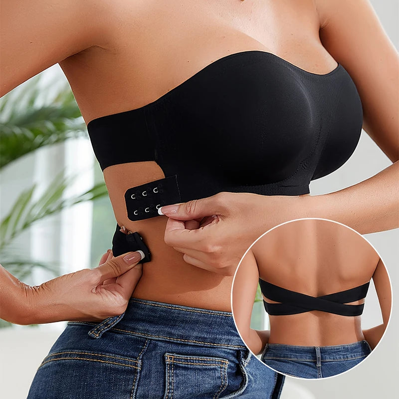 Women's Sexy Strapless Push Up Bra Removable Padded Seamless Ice Silk Top Women Invisible Beauty Back Anti-slip Off-shoulder Bra - Matrix Studios
