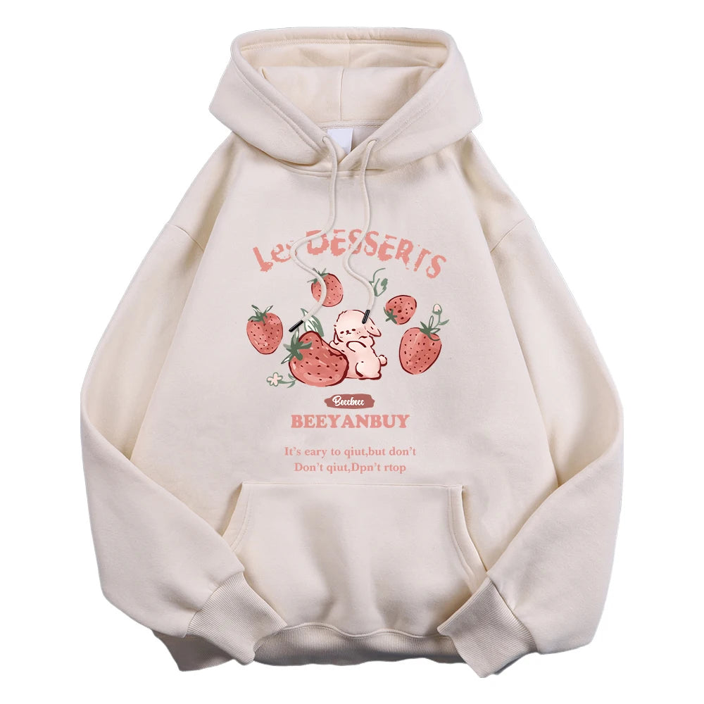 Fashion Women'S Hoodie Cute Strawberry And Rabbit Printed Sweatshirt Pocket Soft Warm Breathable Pullover Autumn Winter Hoody - Matrix Studios