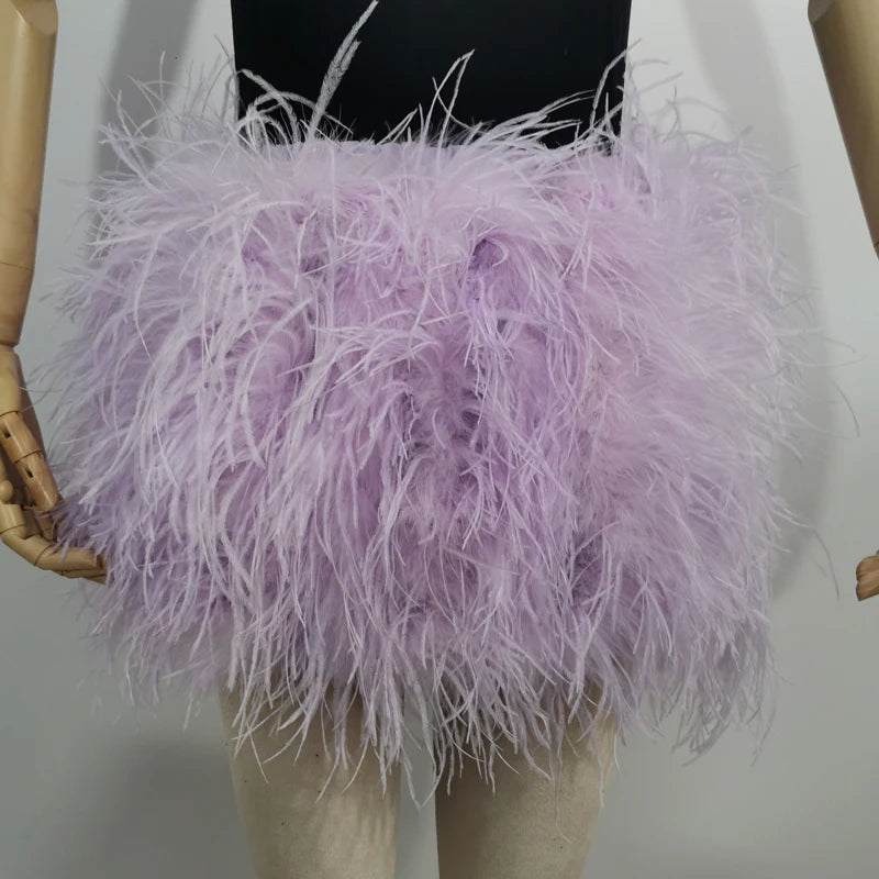 Real feather mini skirt, elastic waist sexy clothing, club, party dance party carnival short skirt can be customized in size - Matrix Studios