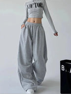 Y2K Harajuku Wide Leg Sweatpants Women Streetwear Baggy Oversize Gray Sports Pants High Waist Drawstring Casual Joggers Trousers - Matrix-studios.com