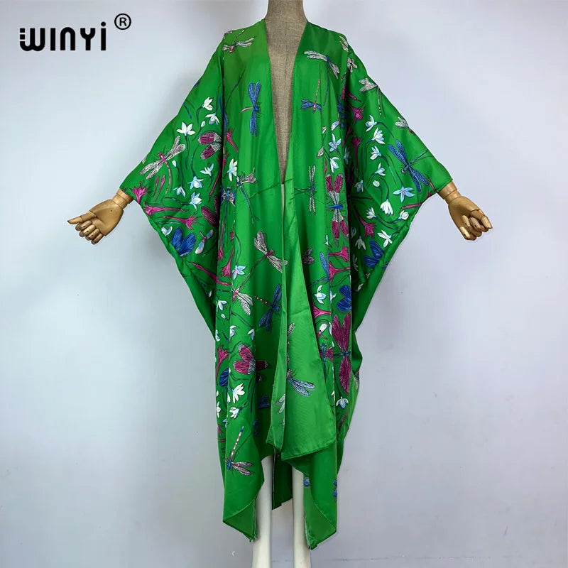 WINYI Kimono Africa Summer Boho Print Beach Outfits for Women Cover-Up Long Coat Elegant Coat Beach Outfits for Women Maxi Dress - Matrix Studios