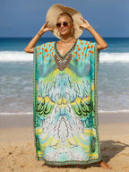 Kaftan Dresses Tropical Printed Cover Ups for Swimwear Women Elegant Maxi Robe Holiday Bathing Suits Dropshipping Hot Sales - Matrix Studios