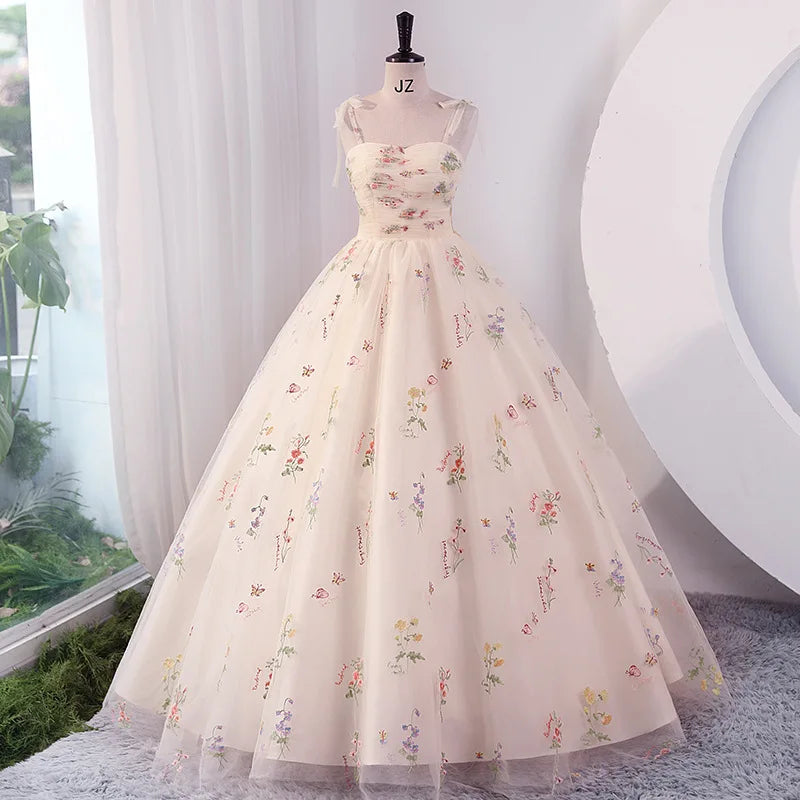 Luxury Floral Embroidery Long Prom Evening Wedding Shooting Dresses Women 2025 Summer Party Formal Occasions Reception Dress - Matrix-studios.com