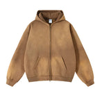 Men's Zip Up Hoodies Tie Dye Washed Double Oversize Cardigan Sweatshirt Loose Plus Plush Gradient Man Hooded Pullovers Winter - Matrix Studios