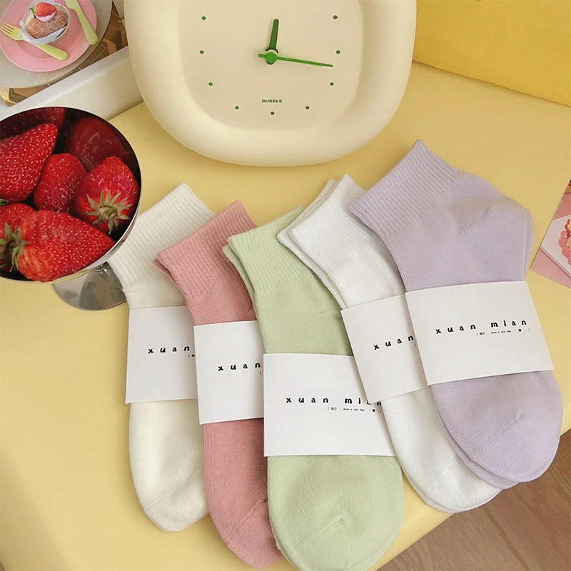 10 Pairs Women Pure Sports Socks Macaron Candy Colored Short Socks Soft Comfortable Breathable Sweat Absorbing Simple Fashion Al - Matrix Studios