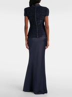VGH Chic Two Piece Sets for Women Stand Collar Short Sleeves Spliced Pocket Tweed Top High Waist Maxi Skirts Vintage Suit Female - Matrix-studios.com