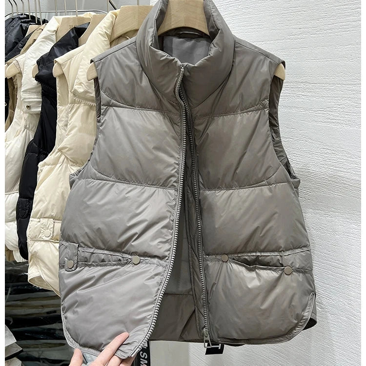 Women Autumn Winter Down Cotton Vest Jacket 2025 New Women Loose Stand Collar Vest Coat Women Short Vest Jacket Cotton Waistcoat - Matrix Studios