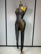 STOCK Sparkly Diamond Women Sexy Mesh Jumpsuit Nightclub Bar Party Show Gogo Dancer Clothing Drag Queen Outfit Stage Costume - Matrix Studios