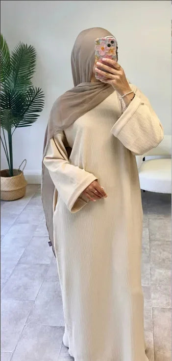 Warm Arabic Corduroy Abaya Dress for Women Ramadan Dubai Women Modest Muslim Coat Winter Islam Clothing New Turkey Solid Robe - Matrix-studios.com