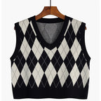 Autumn Fashion Female Vintage Plaid Sweater Vests Women's Tank Tops Knitted Crop Top Women Sleeveless Knitted Vest Waistcoat - Matrix Studios