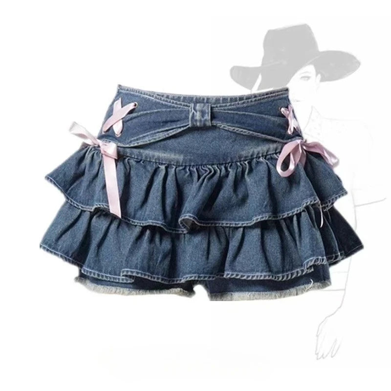 Women's Blue Black Riveted Belt Denim Skirt Y2K Harajuku High Street Fashion 90s Sexy A-line Mini Skirt Summer Clothing 2026 New - Matrix-studios.com