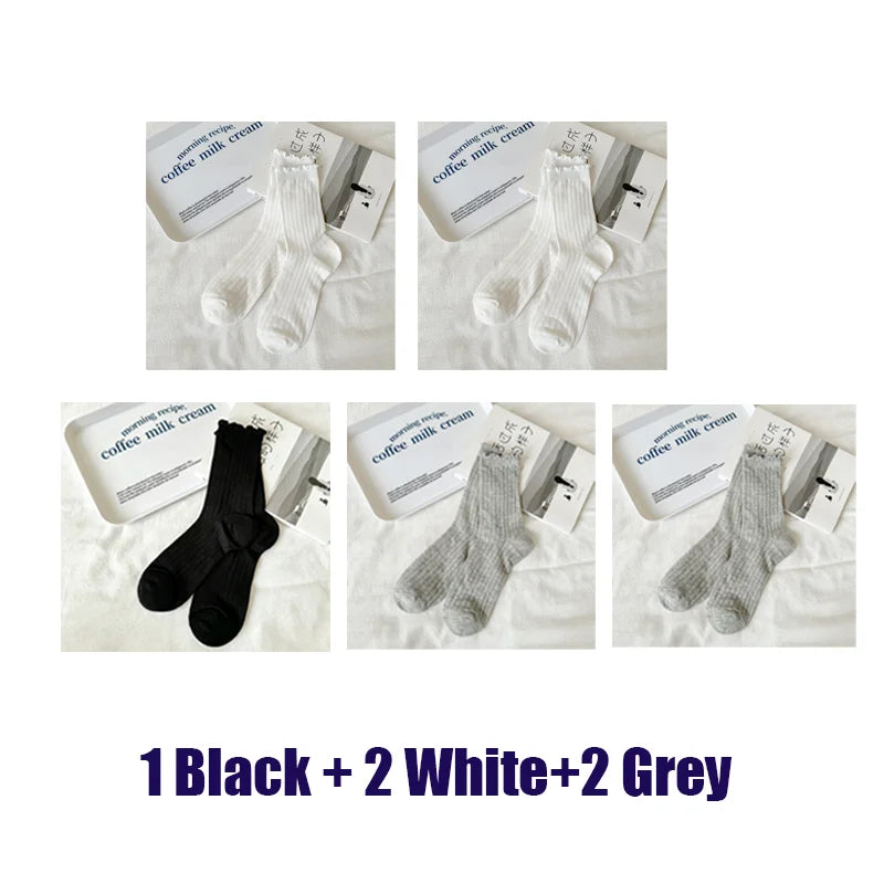 5 Pairs/Lot Women Hollow Mesh Tube Socks Ear Fungus Edge Socks Ins Trendy Spring Summer Loose Mouth Thin Style Girls Pile Socks - Matrix Studios