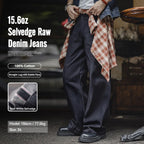 Maden Vintage 15.6oz Selvedge Raw Denim Jeans Heavyweight Blue Loose Fit Wide-Leg Jeans Zip Fly Cotton Trousers for Spring Fall - Matrix Studios