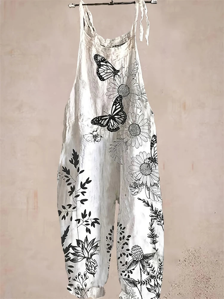 New Women's Sling Bodysuit Pants Sleeveless Floral Printed Wide Leg Pants Casual Outdoor Loose Backless Comfortable Breathable - Matrix Studios