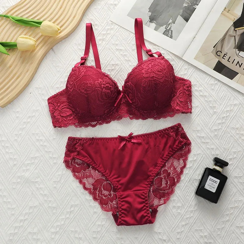 2Pieces Bras and Panty Sets Sexy Lace Transparent Floral Clothing Underwire Push Up Lingeries For Woman - Matrix-studios.com