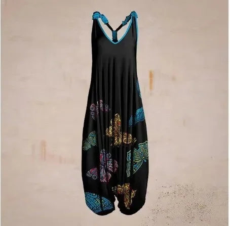 Wide Leg Bohemian Loose Overall Jumpsuit Ethnic Mandala Vintage Paisley Printing Women Rompers Backless Harem Bloomers Playsuit - Matrix Studios