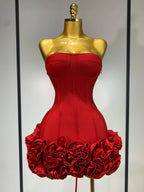 Women Sexy Strapless Backless Flower Embellished Mini Bandage Dress Bodycon Celebrity Party Cocktail Evening Party Club Dresses - Matrix-studios.com