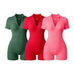 2025 Yoga Jumpsuit Summer Short Sleeve Zipper Sports Wear Gym Fitness Sports Bodysuits Women Fashion Running Yoga Fitness Suit - Matrix Studios
