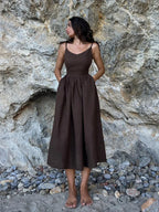 Bornladies Spring Summer Beach Style Women Dress Vintage Loose A-line Sling Dress Sexy Hot Girl 100% Cotton V-neck Dress - Matrix-studios.com