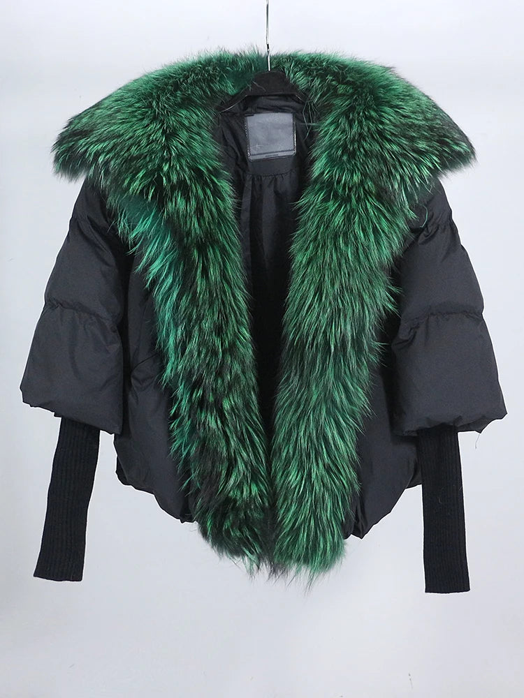 Loose Natural Real Fox Fur Collar Coat Thick New European Fashion White Duck Down Jacket Winter Women Warm Luxury Outerwear - Matrix Studios