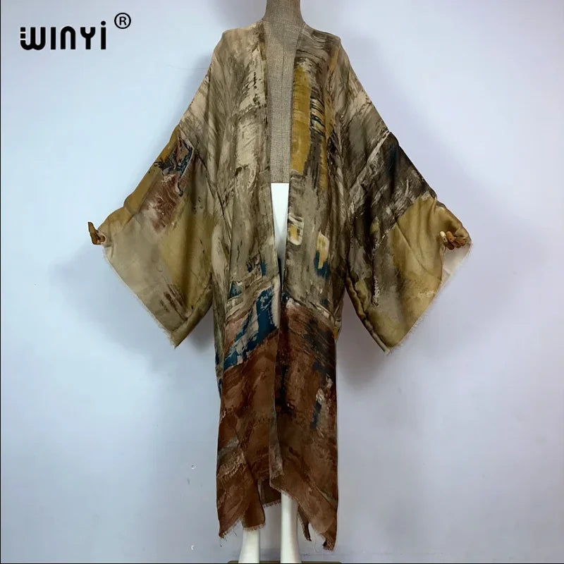WINYI Fashion Kimono Print Coat Long Sleeve Cardigan Abaya Muslim Woman Cover Up Boho Dress Kaftan Abaya Dubai Luxury Caftan - Matrix-studios.com