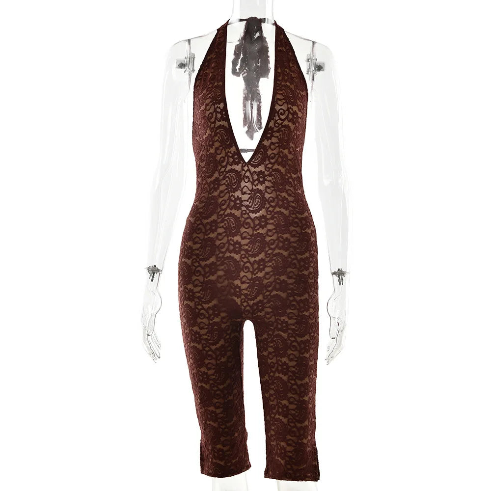 Avrilyaan Lace Seven-Point Long Pants Bodycon Sexy Party Deep V Playsuits Women Rompers Womens Jumpsuit 2025 Summer Overalls - Matrix Studios