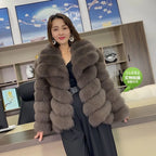 QUEENTINA Winter New Women's Real Fox Fur Coat With Collar Overcoat Leather Female Natural Plus Size - Matrix Studios