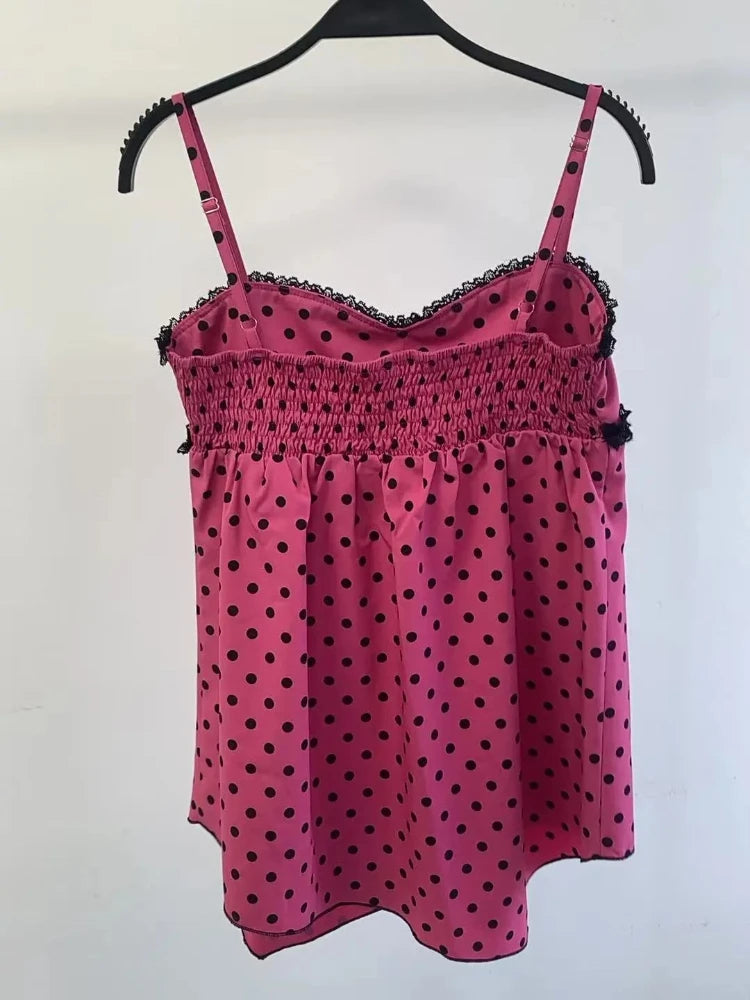 New Autumn Japanese Sweet 2 Piece Set Women Design Pink Polka Dot Strap Y2k Tops +Chic Cardigan Harajuku Fashion Vintage Outfits - Matrix Studios