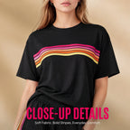2 Piece Women's Short Set Short Sleeve Crew Neck T Shirt and Elastic Waist Shorts Retro Rainbow Striped Casual Lounge Wear Matching Outfit Relaxed Fit with Curved Hem Side Split for Streetwear Vacation Summer - Matrix-studios.com
