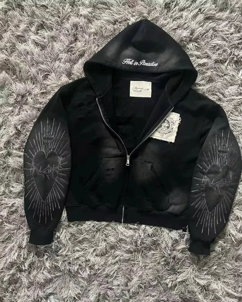 Korean Fashion Simple Gray Double Sided Oversized Zipper Hoodie Women Y2K New Harajuku Gothic Casual Joker Couple Sweatshirt - Matrix Studios